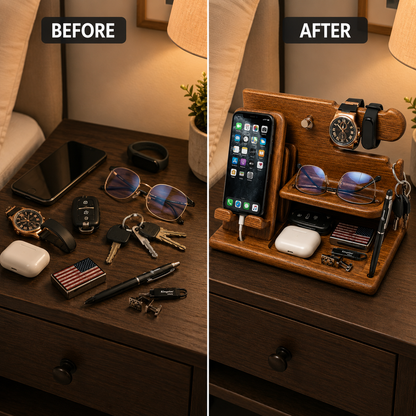 Solid Wood Phone Charging Stand and Organizer