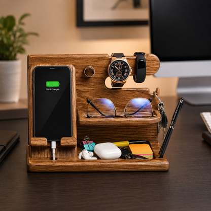 Solid Wood Phone Charging Stand and Organizer