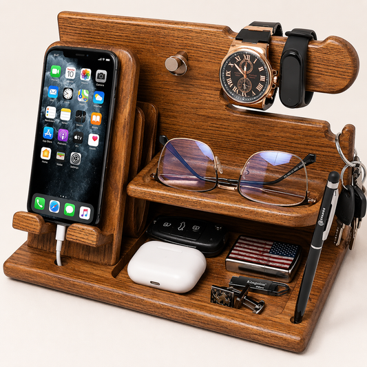 Solid Wood Phone Charging Stand and Organizer