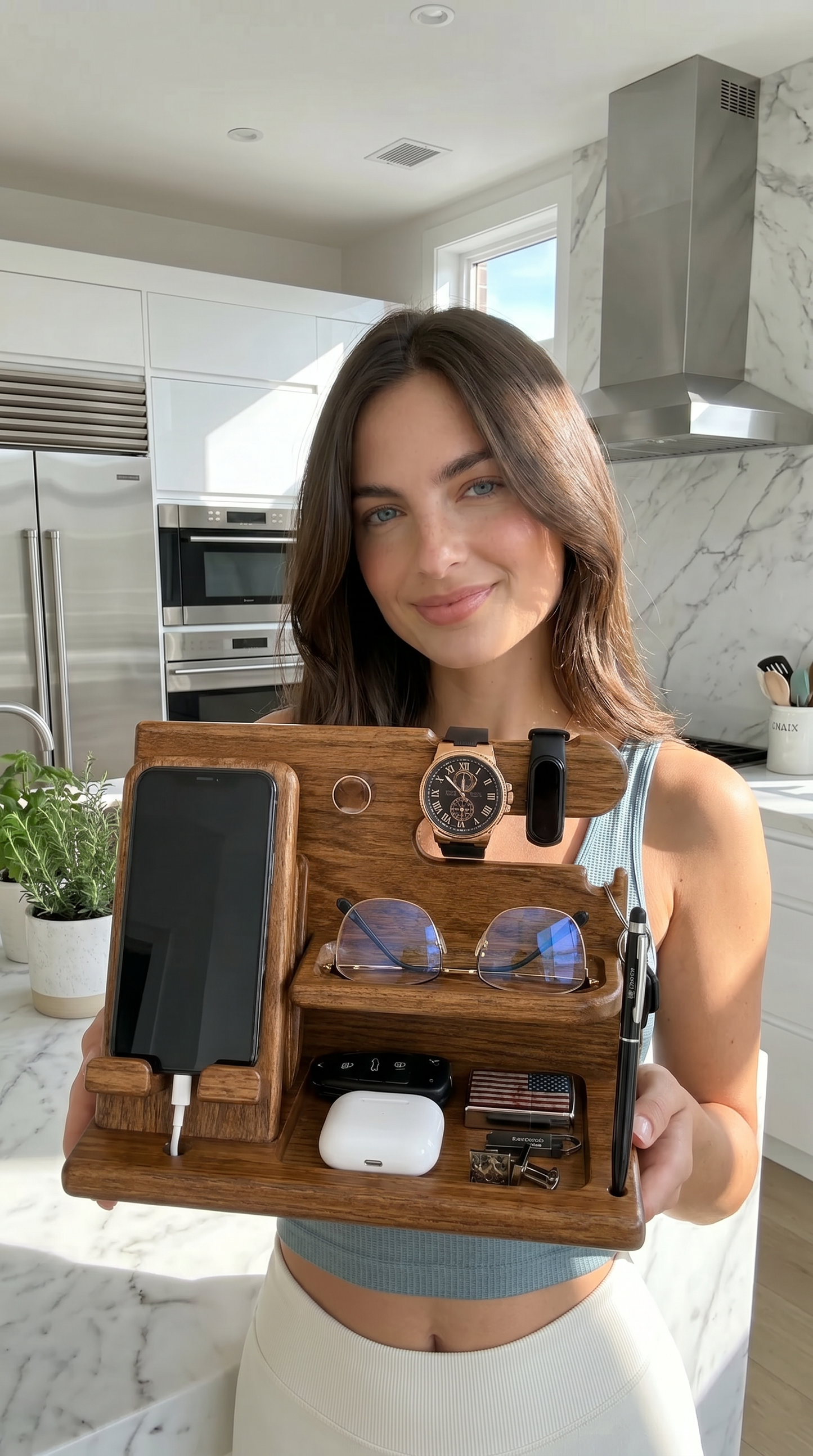 Solid Wood Phone Charging Stand and Organizer